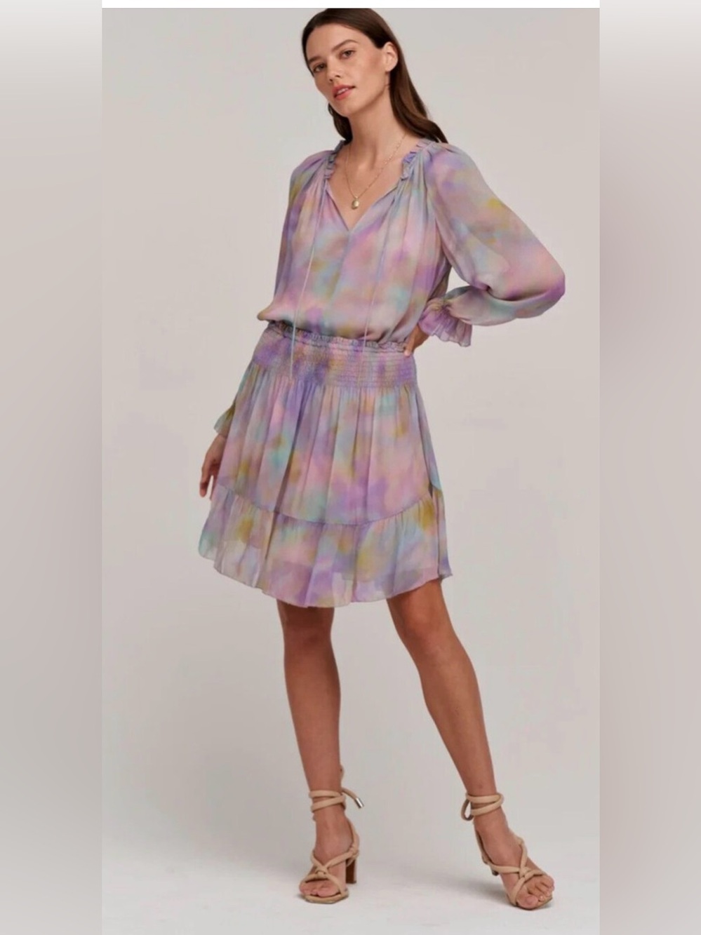 VELVET By Graham & Spencer Noelle Printed Floral Sheer mini dress
